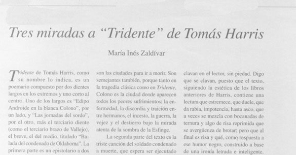 Tres miradas a "Tridente" de Tomás Harris