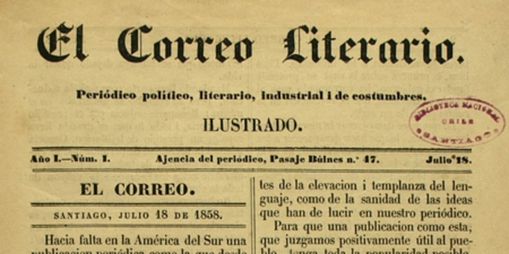El correo literario: año 1, nº 1, 18 de julio de 1858
