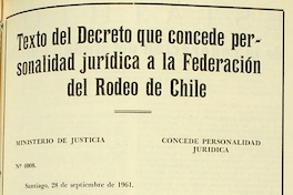 Texto del decreto que concede personalidad jurídica a la Federación del Rodeo de Chile