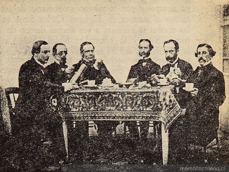 Reunión diaria de los médicos del hospital San Juan de Dios después de la visita de la mañana: preside Ramón Elguero, 1860