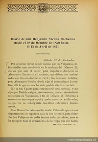 Diario de Don Benjamín Vicuña Mackenna desde el 28 de octubre de 1850 hasta el 15 de abril de 1851: [segunda parte]