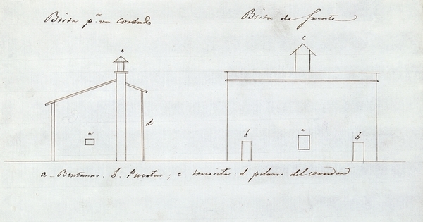 Plano perfiles de un vivac construido en el puente Cal y Canto, Santiago, 1829