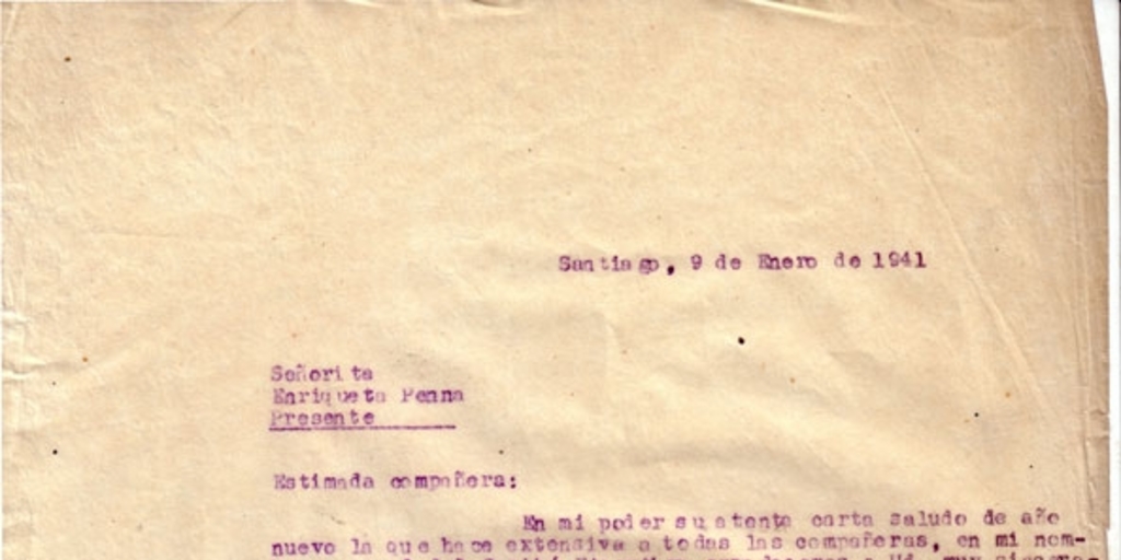 Correspondencia de la Secretaria General del Movimiento Pro-Emancipación de las Mujeres de Chile (MEMCH), Elena Caffarena, 1941-1943-1944