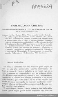 Paremiología chilena :discurso leído por Ramón A. Laval en su incorporación el 30 de noviembre de 1923 y contestación de José Toribio Medina