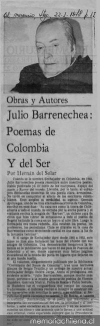 Obras y autores : Julio Barrenechea : Poemas de Colombia y del ser