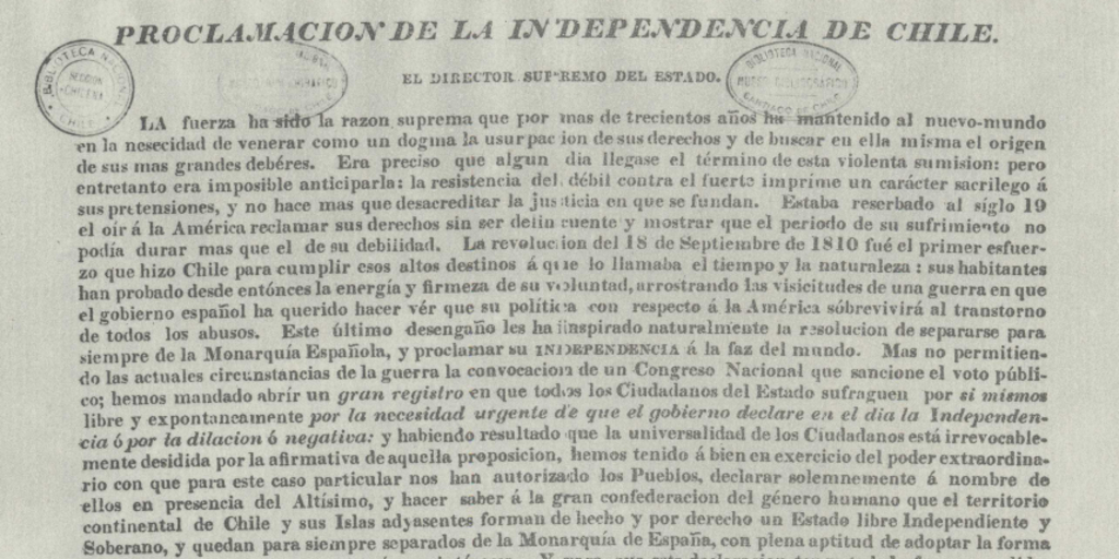 Borrador Proclama de la independencia de Chile