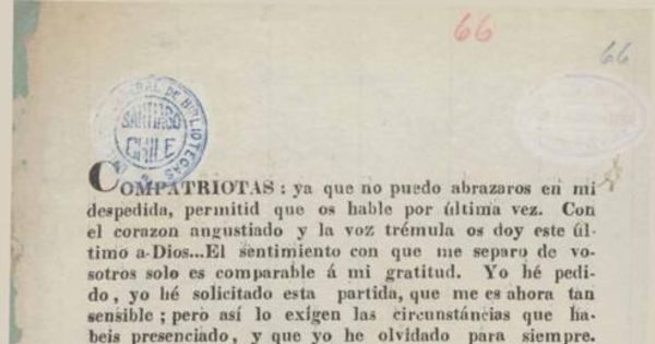 Carta de Bernardo O'Higgins al pueblo de Chile