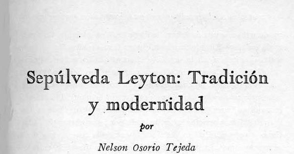 Sepulveda Leyton : tradición y modernidad