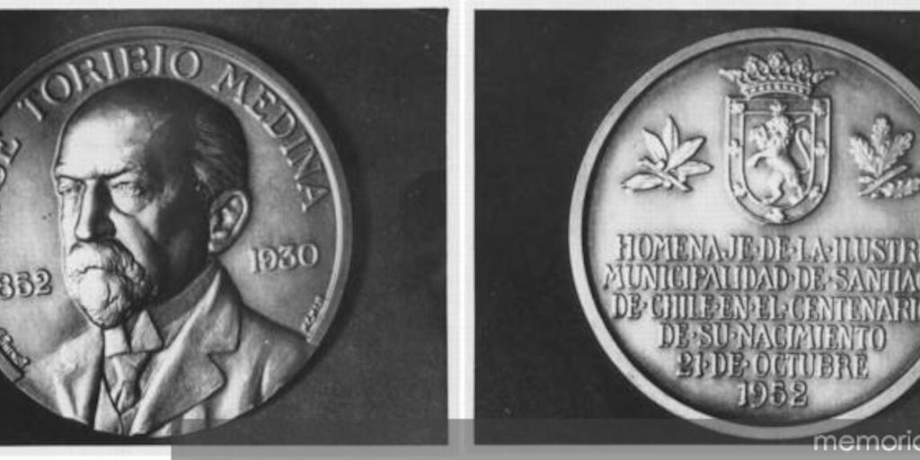 Medalla conmemorativa de José Toribio Medina : homenaje de la Municipalidad de Santiago, 1952
